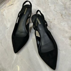 Express | Black Suede Slingback 1" Kitten Heels Size 9
